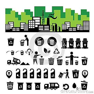 Recycling bin icon set Vector Illustration