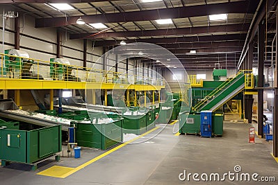 recycling center, with bins and machines for sorting, transporting and processing recyclables Stock Photo