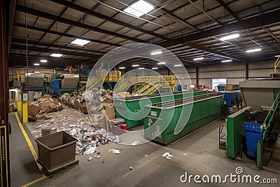 recycling center, with bins and machines for sorting, transporting and processing recyclables Stock Photo