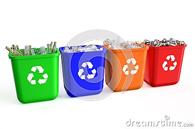 Recycling containers with trash Stock Photo