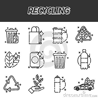 Recycling flat icons set Vector Illustration