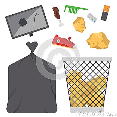 Recycling garbage vector trash bags tires management ecology industry garbage utilize concept waste sorting illustration Vector Illustration