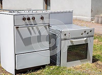 Recycling of kitchen appliances on street Stock Photo