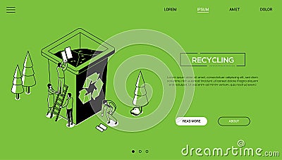 Recycling - line design style isometric web banner Vector Illustration