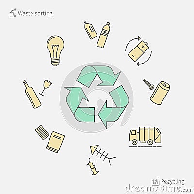 Recycling line icons. Waste sorting set. Vector. Vector Illustration