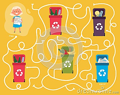 Recycling maze for kids with a solution Stock Photo