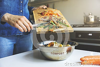Recycling organic kitchen waste at home. food leftovers compost Stock Photo