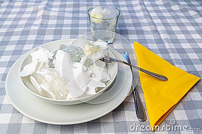 Recycling of plastics and microplastics in food. Stock Photo