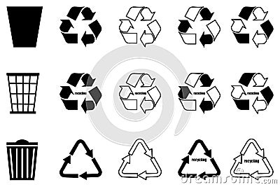 Recycling set,trash can, Vector Illustration