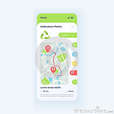 Recycling stations map smartphone interface vector template Vector Illustration