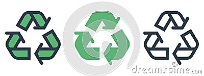 Recycling symbol icon set. Collection of universal recycling symbols in flat style. Vector Illustration