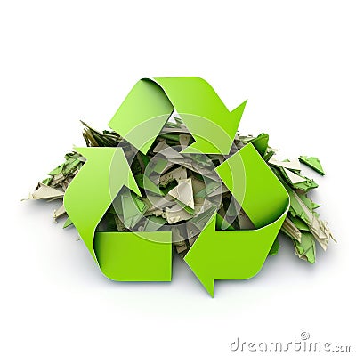 Recycling symbol logo with recycled elements accumulated garbage with white background Generative AI Illustration Stock Photo