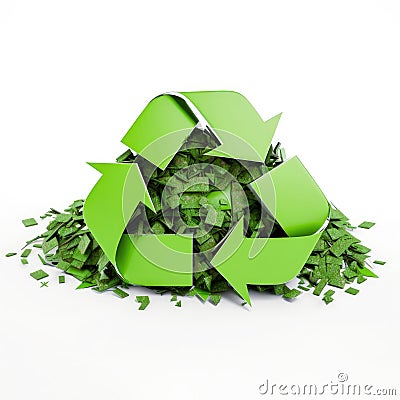 Recycling symbol logo with recycled elements accumulated garbage with white background Generative AI Illustration Stock Photo