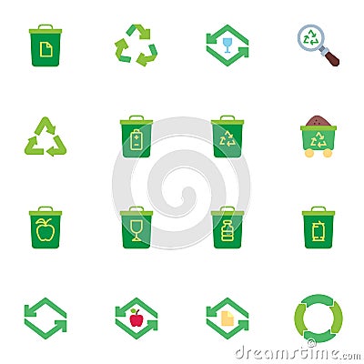 Recycling trash flat icons set Vector Illustration
