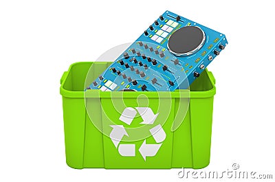 Recycling trashcan with DJ console, 3D rendering Stock Photo