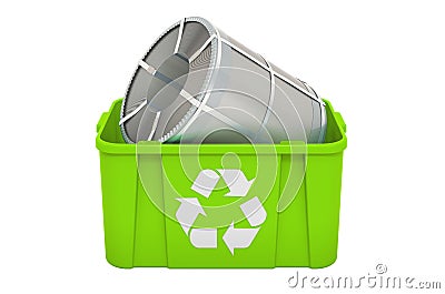 Recycling trashcan with roll of steel sheet, stainless steel coil. 3D rendering Stock Photo