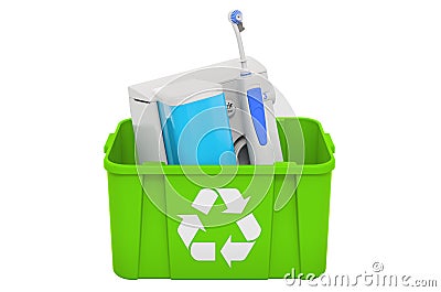 Recycling trashcan with water flosser, 3D rendering Stock Photo