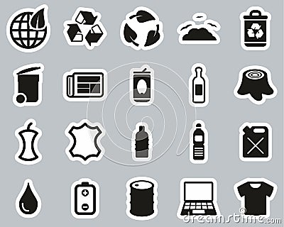 Recycling Or Upcycling Icons Black & White Sticker Set Big Vector Illustration