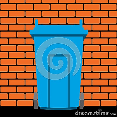 Recycling wheelie bin against the brick wall, vector Vector Illustration