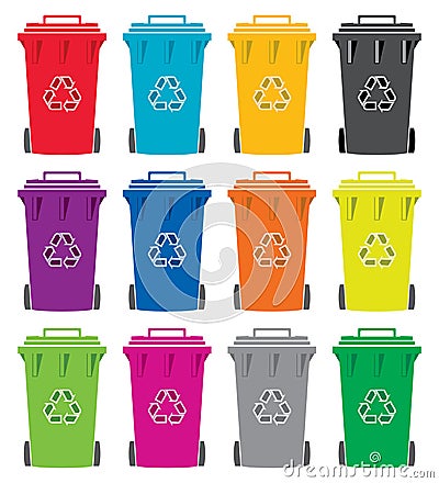 Recycling wheelie bin icons, vector Vector Illustration