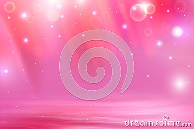 Red abstract background with magic liquid waves, falling luminous dots and circles Vector Illustration