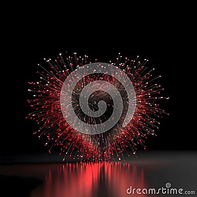 Red abstract firework explosions forming a heart on a black background. New Year's fun and festiv Vector Illustration