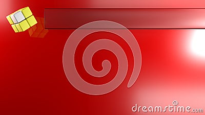 Red abstract glossy background with white and yellow composite cube and title empty bar on the top - 3D rendering illustration Cartoon Illustration
