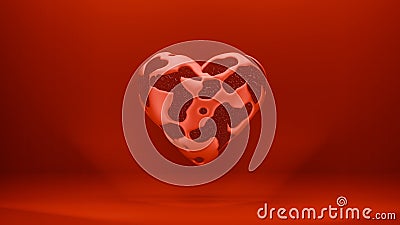 Red Abstract Heart Isolated On A Red Background. 3D rendering. Valentines Day element. Stock Photo