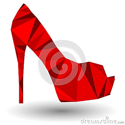 Red abstract high heel woman shoe in origami style Vector Illustration