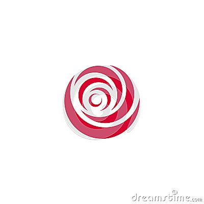 Red abstract rose, vector logo template on white background. Stylish flower illustration, circular shape, arc design Vector Illustration