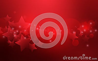 Red abstract stars shape bokeh background. Merry Christmas and Happy New Year banner Vector Illustration