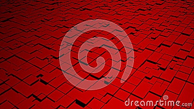 Red abstraction with moving square elements, cool light and shadows. Beautiful, voluminous texture. 3D image Stock Photo