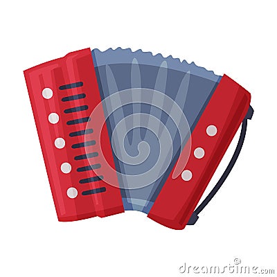 Red Accordion, Classical Bayan Musical Instrument Flat Style Vector Illustration on White Background Vector Illustration