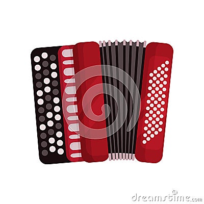 Red accordion, classical bayan, musical instrument vector Illustration on a white background Vector Illustration