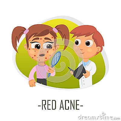 Red acne medical concept. Vector illustration. Cartoon Illustration