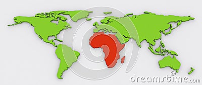 Red Africa in green 3D extruded World Map background Stock Photo