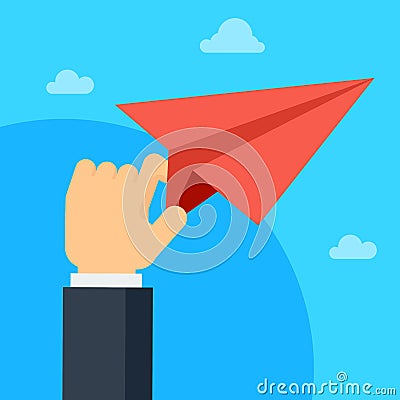 Red air plane in hand Vector Illustration