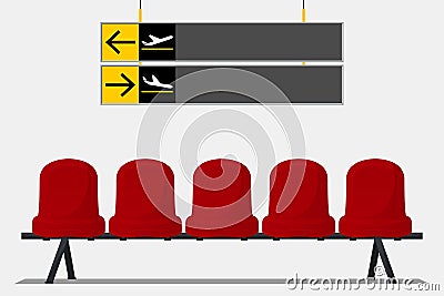Red airport seat in waiting room. Wayfinding signage. Chair icon. Vector. Vector Illustration