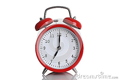 Red alarm clock isolated on white Stock Photo