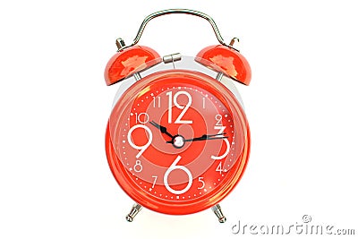 Red alarm clock on white Stock Photo