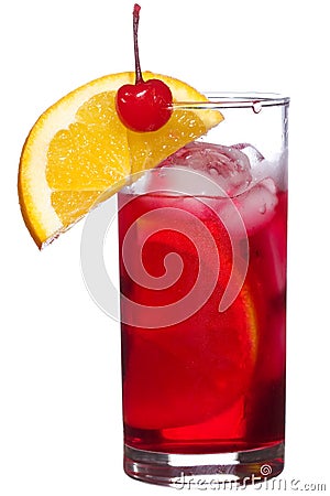 Red alcohol cocktail with orange slice Stock Photo