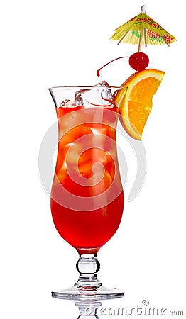 Red alcohol cocktail in with orange slice isolated Stock Photo