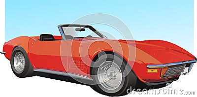 Red American Sports Car Vector Illustration