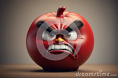 Red angry, angry emoticon, muzzle on grey background. Cartoon Illustration