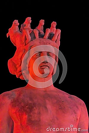 Red Apollo Statue Sun Fountain Plaza Massena Cityscape Nice France Editorial Stock Photo