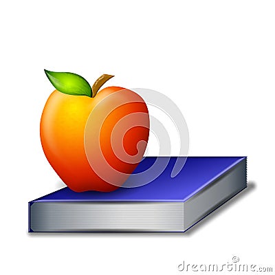 Red Apple on Blue Book Cartoon Illustration