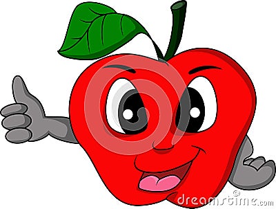 Red apple cartoon thumb up Stock Photo