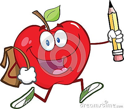 Red Apple Character With School Bag And Pencil Goe Vector Illustration