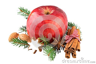 Red Apple Christmas Spices Decoration Stock Photo