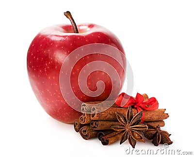 Red apple with cinnamon and star anise Stock Photo